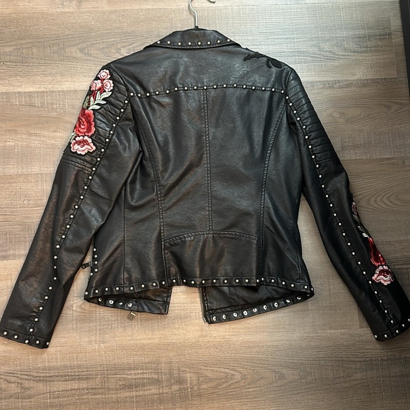 Coalition leather biker jacket with floral and metal details - Picture 4 of 4